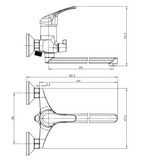 Смеситель для ванны с длинным поворотным изливом RUSH VRANGEL (VR7114-51)